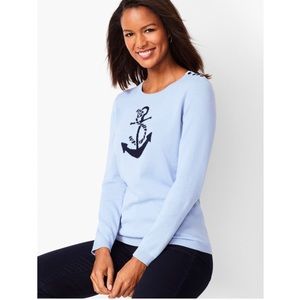 TALBOTS Anchor Motif Crew Neck Long Sleeve Sweater Sky Blue MEDIUM